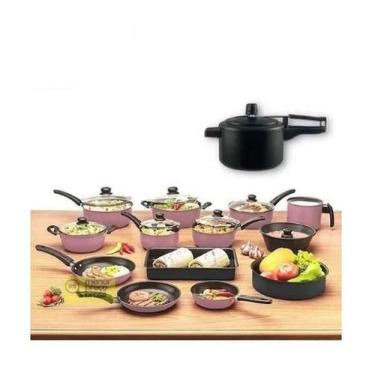 Imagem de Kit 13 Panelas Completo Rose Teflon Com Panela De Pressão - Alumínio I