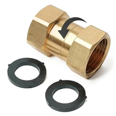 Imagem de 3/4 GHT fêmea x 3/4 GHT fêmea, encaixe adaptador giratório de mangueira de jardim, lavadora de pressão conector giratório junta anti-torção, bom desempenho de vedação sem vazamentos, latão