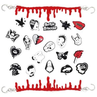 Imagem de Correntes de pingente de sapato gótico vermelho, correntes de sangramento de borracha para sandálias de tamanco, decorações góticas de terror DIY para sapatos, lembrancinhas de festa e presentes de