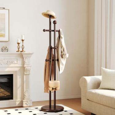 Imagem de CozyDH Cabide de madeira independente – Cabide de madeira, resistente, suporte de madeira com 6 ganchos, visual criativo para entrada, corredor, quarto (nogueira escura)