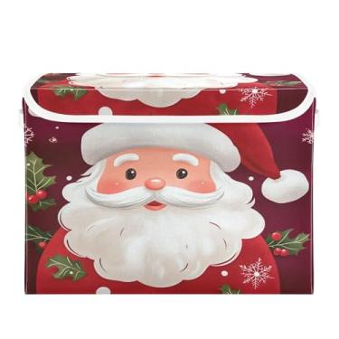 Imagem de SEHANY Linda caixa de armazenamento de Papai Noel de Natal com tampas e alças, organizador de cestas de armazenamento de tecido dobrável, caixas de armazenamento de cubos grandes para roupas, cobertor