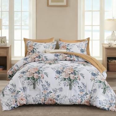 Imagem de Anibedding Conjunto de edredom com 7 peças, tamanho Queen, microfibra macia, azul, laranja, conjunto de edredom com lençol para todas as estações