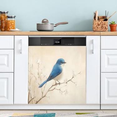 Imagem de SEHANY Aquarela Bluebirds capa magnética para lava-louças, adesivos magnéticos decorativos antiarranhões para painel de geladeira e lava-louças, decoração de flores de fazenda de cozinha doméstica 58
