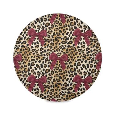 Imagem de Wassud Jogo americano com laços de leopardo tapetes de mesa redondos para cozinha e jantar tapetes laváveis resistentes ao calor decoração de mesa 39 cm