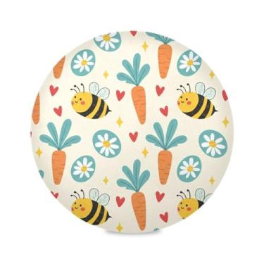 Imagem de Wassud Jogo americano de mesa redondo de abelhas e cenouras para cozinha e jantar, tapetes laváveis, resistentes ao calor, decoração de mesa 39 cm