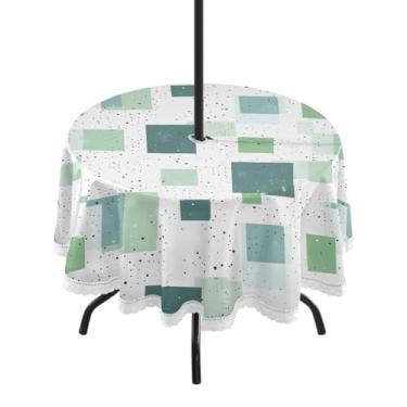 Imagem de Wassud Toalha de mesa redonda para uso ao ar livre com orifício para guarda-chuva, panos de mesa quadrados verdes, toalhas de mesa de pátio de 152 cm para aniversário, casa de fazenda, cozinha