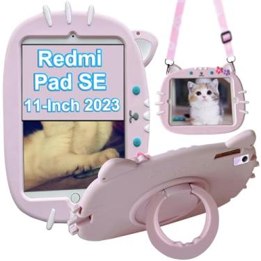 Imagem de YeaQuelior Capa infantil compatível com Xiaomi Redmi Pad SE 11 polegadas (2023), à prova de choque [suporte dobrável com alça giratória 360], [alça de ombro] gato