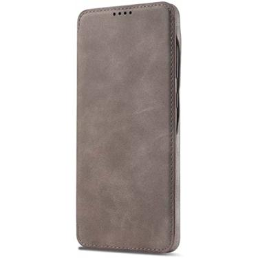 Imagem de FULNES Coldre flip para Apple iPhone 14 Plus 6,7 polegadas 2022, capa de telefone fólio resistente a arranhões de couro à prova de choque [slot para cartão] (cor: cinza)