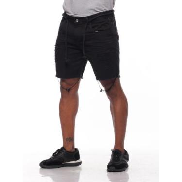 Imagem de Bermuda Preta Masculina Short Jeans - VOLGUECLOTHING, Preto, 38