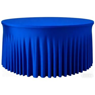 Imagem de Fixoro Pacote com 2 toalhas de mesa redondas de elastano azul real para mesa redonda de 152 cm, toalha de mesa elástica de 300 cm, capa de mesa sem rugas com saia para aniversário, casamento, banquete