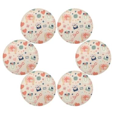 Imagem de Wassud Jogo americano conjunto de 6 tapetes redondos com tema de amor para cozinha e jantar, tapetes laváveis e resistentes ao calor, decoração de mesa 39 cm