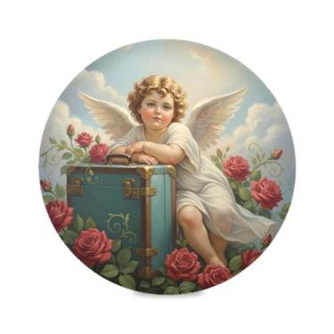 Imagem de Wassud Jogo americano vintage Angels tapetes de mesa redondos para cozinha e jantar tapetes laváveis resistentes ao calor decoração de mesa 39 cm