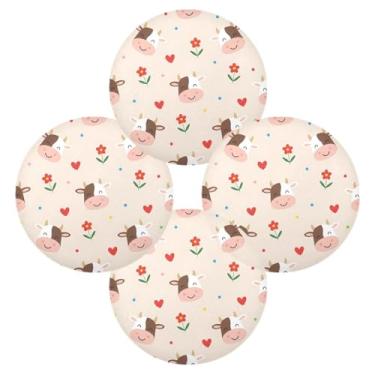 Imagem de Wassud Jogo americano conjunto de 4 tapetes redondos de cabeça de vaca para cozinha e jantar tapetes laváveis resistentes ao calor para decoração de mesa 39 cm