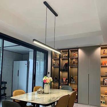 Imagem de Luminária de mesa pendente LED para sala de jantar, luminária pendente moderna com altura ajustável e controle remoto, ideal para sala de estar, quarto, cozinha e escritório (preta, 100 cm d