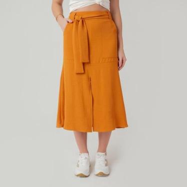Imagem de Saia susie midi crepe heavy flow feminino - Susie Modas, Mostarda, G, 