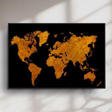 Imagem de Quadro Decorativo Mapa Mundi em Ouro Preto