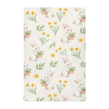 Imagem de SEHANY Lençol de berço de coelho fofo para meninos e meninas, macio, respirável, elástico, lençol com elástico padrão para bebês de 27 x 99 cm