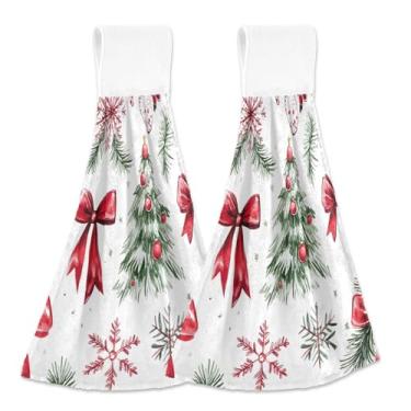 Imagem de Blueangle 2 peças de toalhas de gravata penduradas com laços vermelhos toalha de mão de cozinha absorvente de veludo coral macio pano de pano para cozinha e banheiro (436)