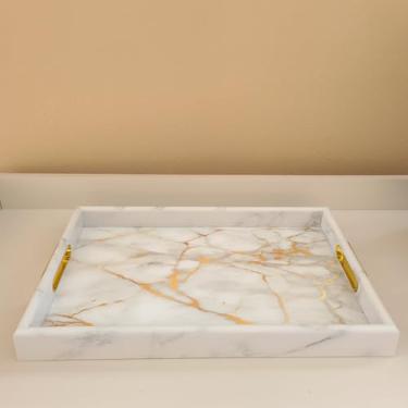 Imagem de Bandeja Acrílica de Luxo Bandeja para o cantinho do café(Cinza Marmorizada G)