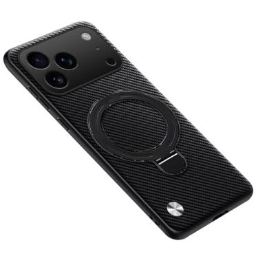 Imagem de Capa de couro para iPhone 17/17 Air/17 Pro/17 Pro Max, capa protetora de lente fina, suporte ajustável, tampa magnética de textura de fibra de carbono (17)