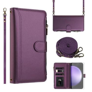 Imagem de Asuwish Capa de telefone para Samsung Galaxy S23 FE 5G capa carteira com protetor de tela de vidro temperado alça transversal de couro flip zíper suporte para cartão de crédito celular S 23 EF S23FE