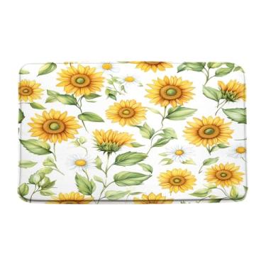 Imagem de Tapete de banho de girassol, rústico, casa de fazenda, margarida, floral, país, aquarela, planta de flor amarela, botânico, moderno, estético, tapete de banheiro, 48 x 74 cm