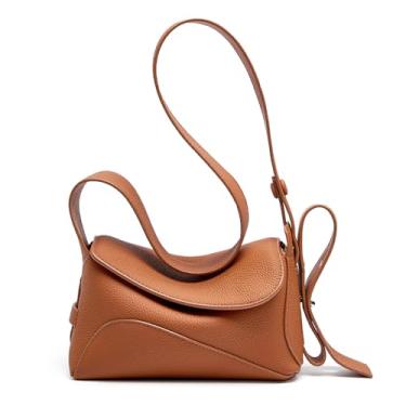 Imagem de MFFOR Bolsa de ombro de couro legítimo, bolsas transversais para mulheres, bolsa pequena, bolsa Hobo com alça ajustável, Caramel, Bolsas transversais de couro genuíno para mulheres