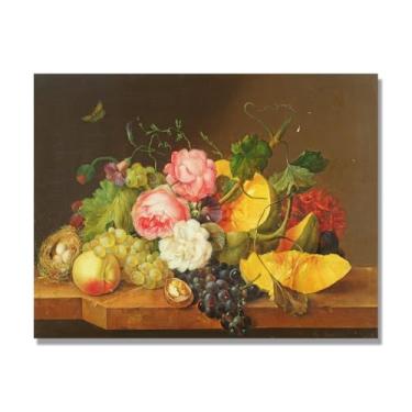 Imagem de NHLDZYH Decoração para cozinha - quadro vintage de ainda vida com frutas - réplica de óleo em tela - estilo campestre e aconchegante. A72. 60 x 80 cm. Apenas tela