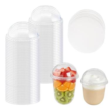 Imagem de Tampas transparentes de PET com ranhura de canudo para copos de 12, 16, 20 e 680 g, tampas descartáveis com papel à prova de vazamento para café, milkshake, sorvete, chá boba, slurpee, Razzle & Razzle