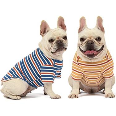 Imagem de Knuffelen Camisetas para cães de algodão, roupas para animais de estimação de verão para cães pequenos, pacote com 2 camisetas macias para gatos para filhotes, elástico respirável, azul e amarelo G