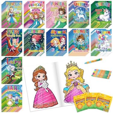 Imagem de Yexiya Livros de colorir com giz de cera para crianças, princesa, unicórnio, fada, sereia, livros de colorir para meninas de 3 a 10 anos, lembrancinhas de festa de aniversário, suprimentos para