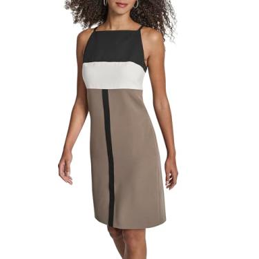 Imagem de DKNY Vestido feminino sem mangas, gola quadrada, cor block, preto/marfim/morel, 6
