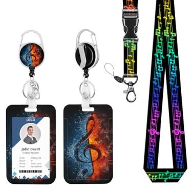 Imagem de Suporte de crachá de identificação com cordão de carretel retrátil de música para crachás de identificação, clipes engraçados de enfermeira, professor, escritório, presente de estudante