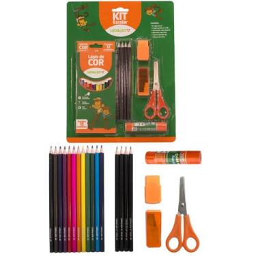 Imagem de Kit Material Escolar 20 Peças - 12 Lapis de Cor 4 Lapis grafite HB Apo