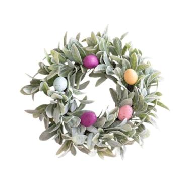 Imagem de Fenteer Guirlanda de Páscoa com Ovos de Páscoa E Folhas Verdes Artificiais - Guirlanda de Primavera para Porta
