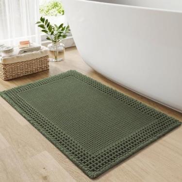Imagem de Tapete de banho RESARE Waffle Design 46x76 cm, antiderrapante, verde