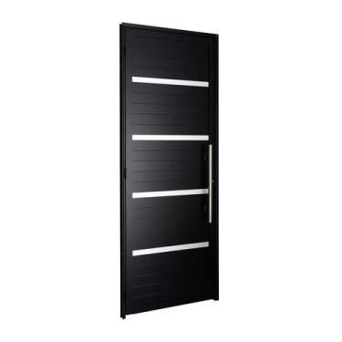 Imagem de Porta lambril com friso e puxador direita 2,10 x 0,90 aluminio preto -