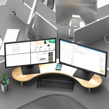 Imagem de Suporte de monitor de canto suporte de mesa de escritório em arco para monitor, organizador de tela de canto curvo de madeira maciça para desktop, elevador de computador de nível ergonômico, economize