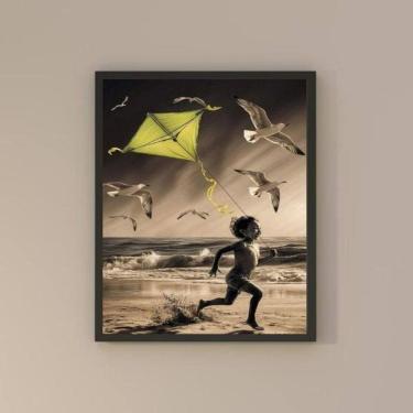 Imagem de Quadro Praia - Menino Com Pipa 33X24Cm - Com Vidro