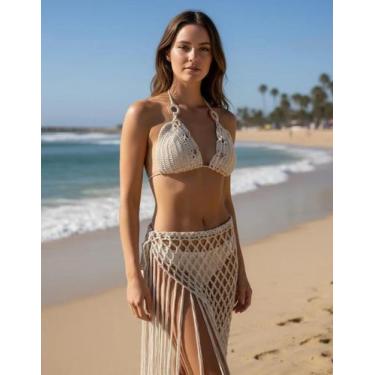 Imagem de Conjunto Top e Saia De Crochê Feminino Saída de Praia Moda Artesanal A