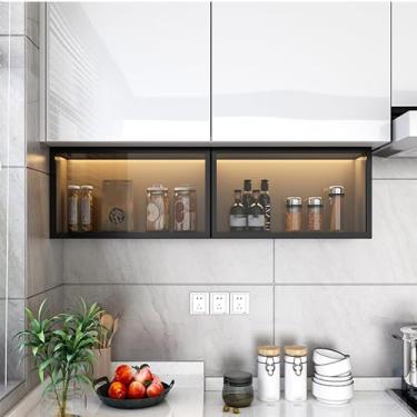 Imagem de Armário de porta de vidro montado na parede – Armazenamento elegante de medicamentos e cozinha, organizador de despensa de parede que economiza espaço, armário de banheiro moderno com portas, ideal