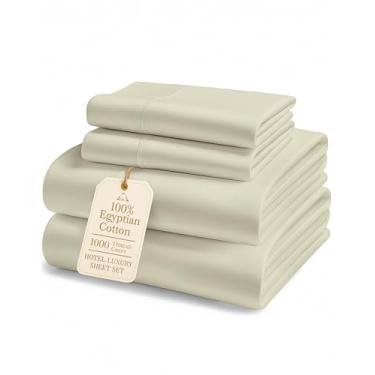 Imagem de Lençóis Queen 100% algodão egípcio – Lençóis premium de 1000 fios, conjunto de lençóis Queen com bolso profundo de 38 cm, tecido acetinado sedoso, respirável e resistente ao desbotamento, roupa de