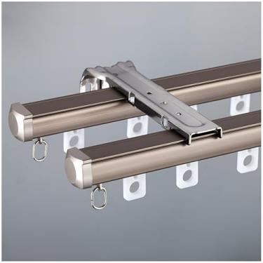 Imagem de Varão de cortina duplo – suporte de teto e parede, trilho silencioso de rolo de 3 m para divisórias de quarto, trilho romano de fácil instalação, acabamento champanhe – nenhuma opção de broca