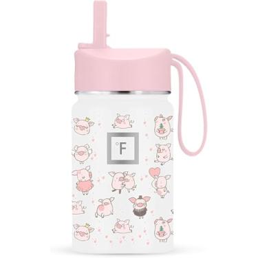 Imagem de IRON °FLASK Garrafa de água infantil - tampa de palha, 20 adesivos de nome, aço inoxidável isolado a vácuo, copo de viagem de parede dupla, caneca - Piggy Time, 293 g