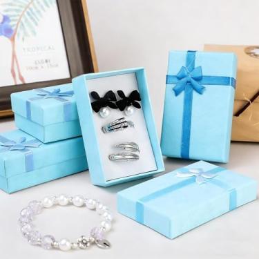 Imagem de Conjunto de 4 caixas de presente, caixas de joias para anéis, pingentes, brincos, colares - caixas de joias de papelão para aniversários, casamentos, aniversários (azul, 8 x 5 x 2,5 cm)