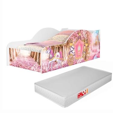Imagem de Cama Carro Infantil Montessoriana Princesas Com Grade De Proteção Lateral Berço Moderno Castelo Quarto Da Criança Para Meninas Com Colchão