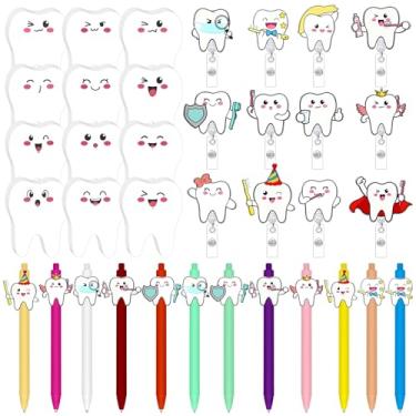 Imagem de Conjunto de 36 peças para presente de agradecimento de assistente dental, higienista dental, inclui canetas esferográficas, porta-crachás, notas adesivas para dentista, escritório, colega de trabalho