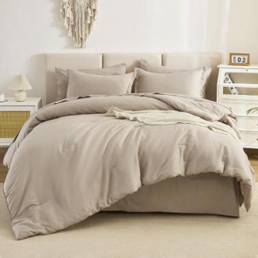 Imagem de Conjunto de edredom Litanika Queen Size Oatmeal, 7 peças, cama em uma 