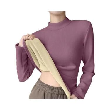 Imagem de Camisa Térmica Feminina plus Size De Manga Longa Em Lã De Cordeiro Par