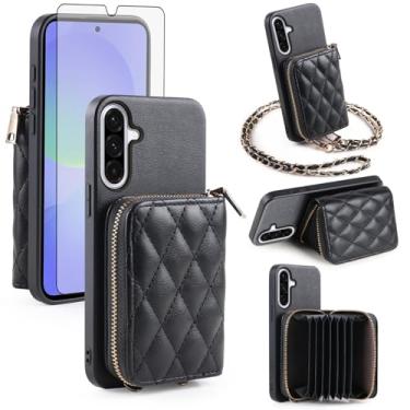 Imagem de Furiet Argyle Capa carteira para Samsung Galaxy S24 Plus S24+ 5G com protetor de tela, alça de ombro, zíper de couro PU, suporte para cartão de órgão para S24Plus 24S + S 24, 24+, mulheres e meninas